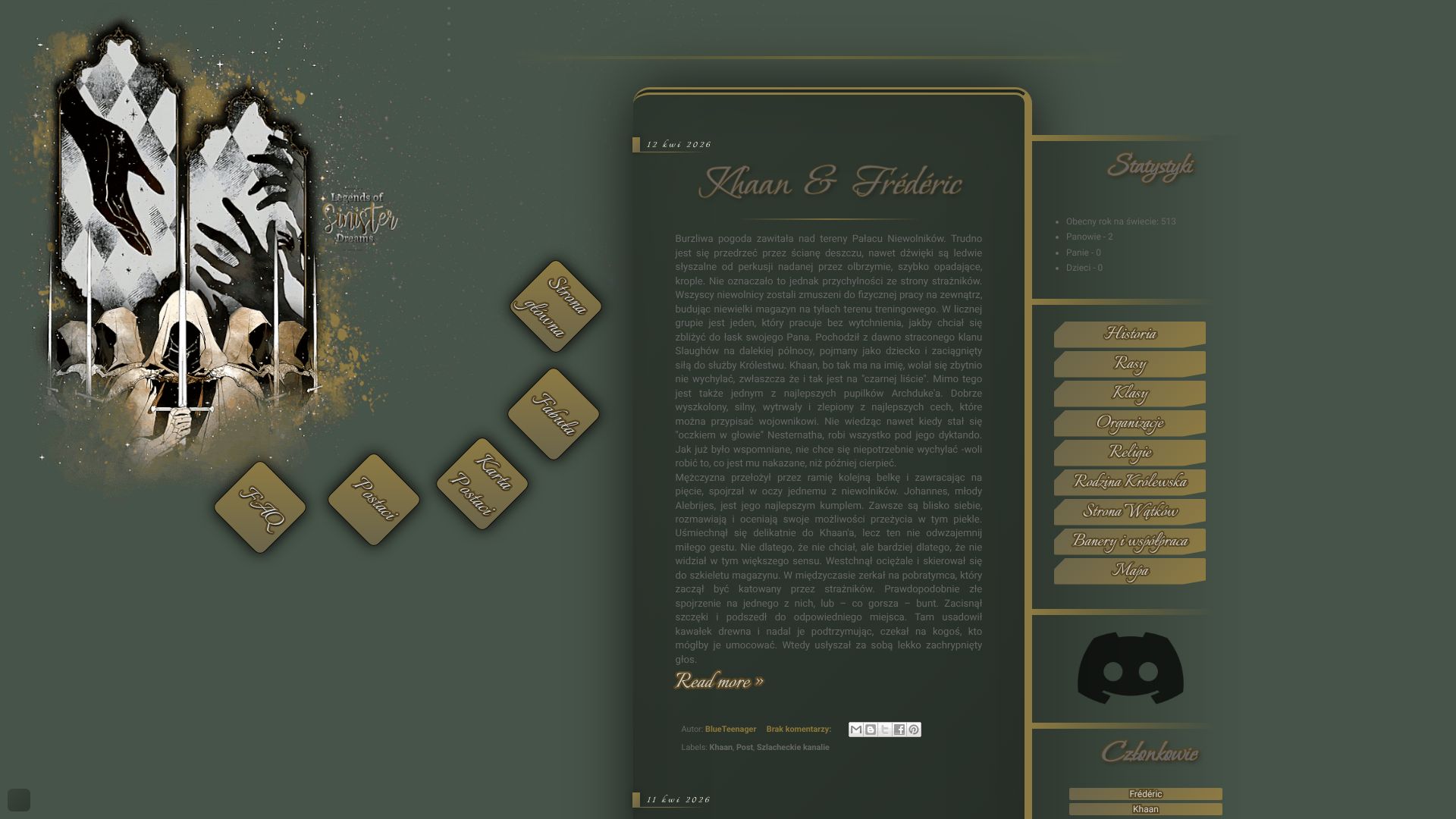 Zrzut ekranu strony Legends of Sinister Dreams