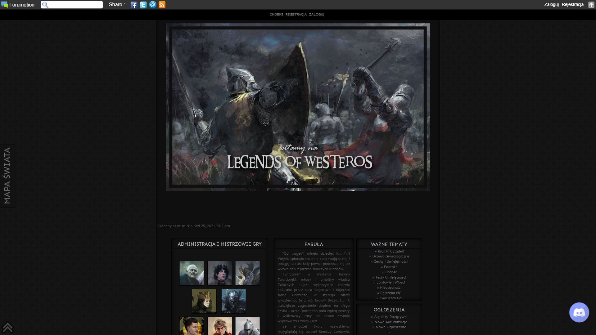 Zrzut ekranu strony Legends of Westeros